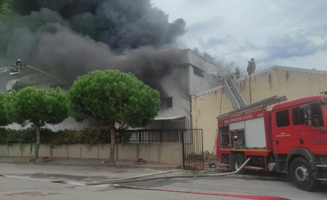 Bursa'da elyaf fabrikasında çıkan yangına müdahale ediliyor
